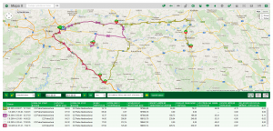 Zobrazení sledování vozidla na mapě, doplněné o knihu jízd.