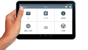 Náhled menu aplikace Hello D pro řidiče – HelloD. Sledování aktuální trasy vozidla.